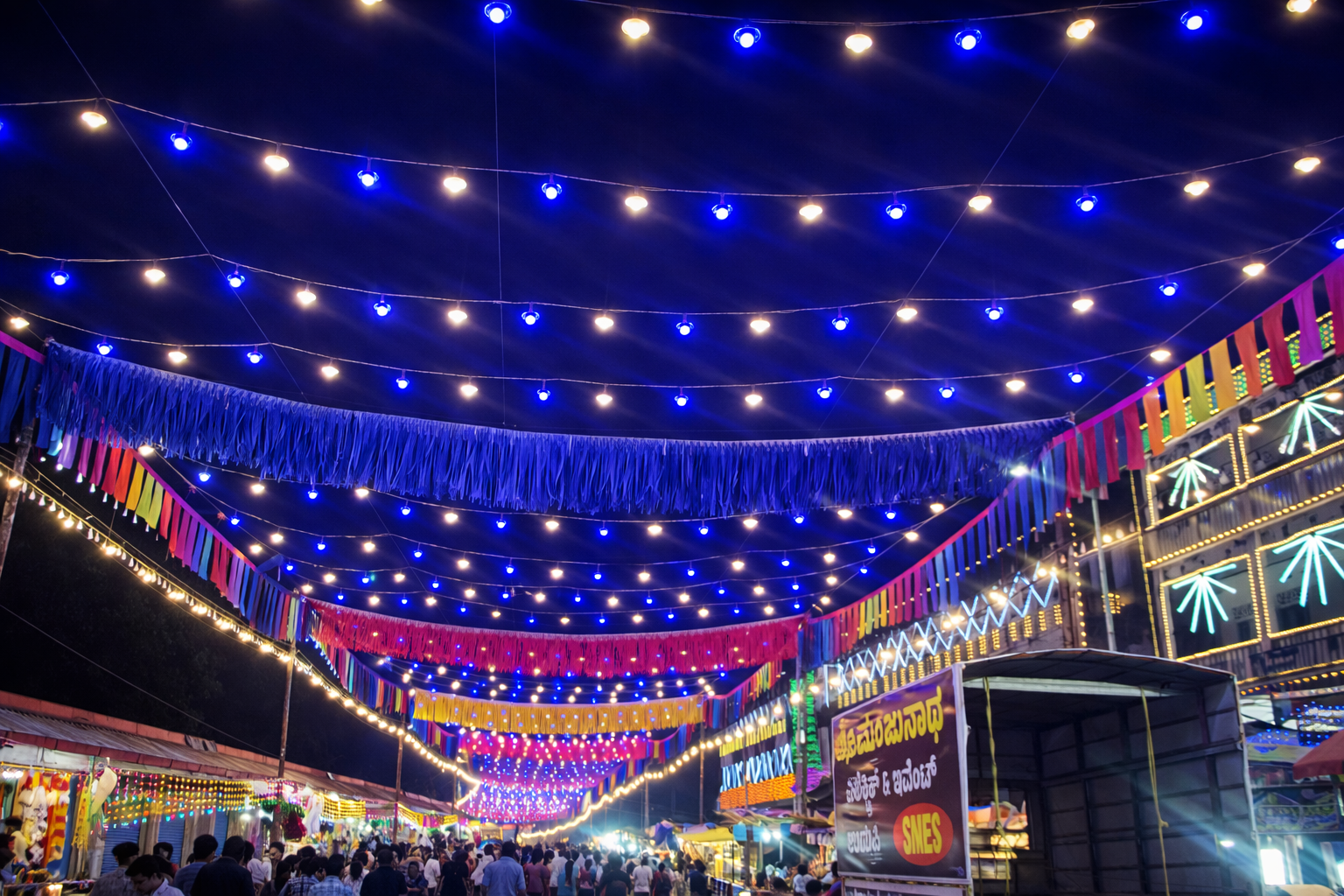 Elaborate festival lighting setup