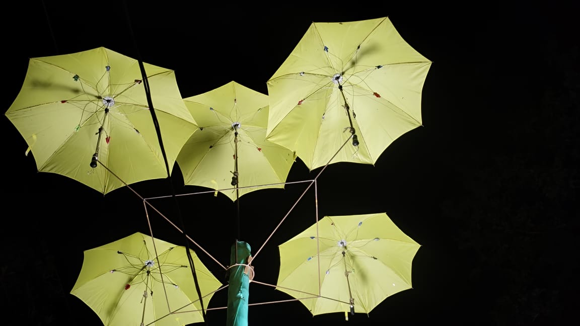 Event setup with stage lighting