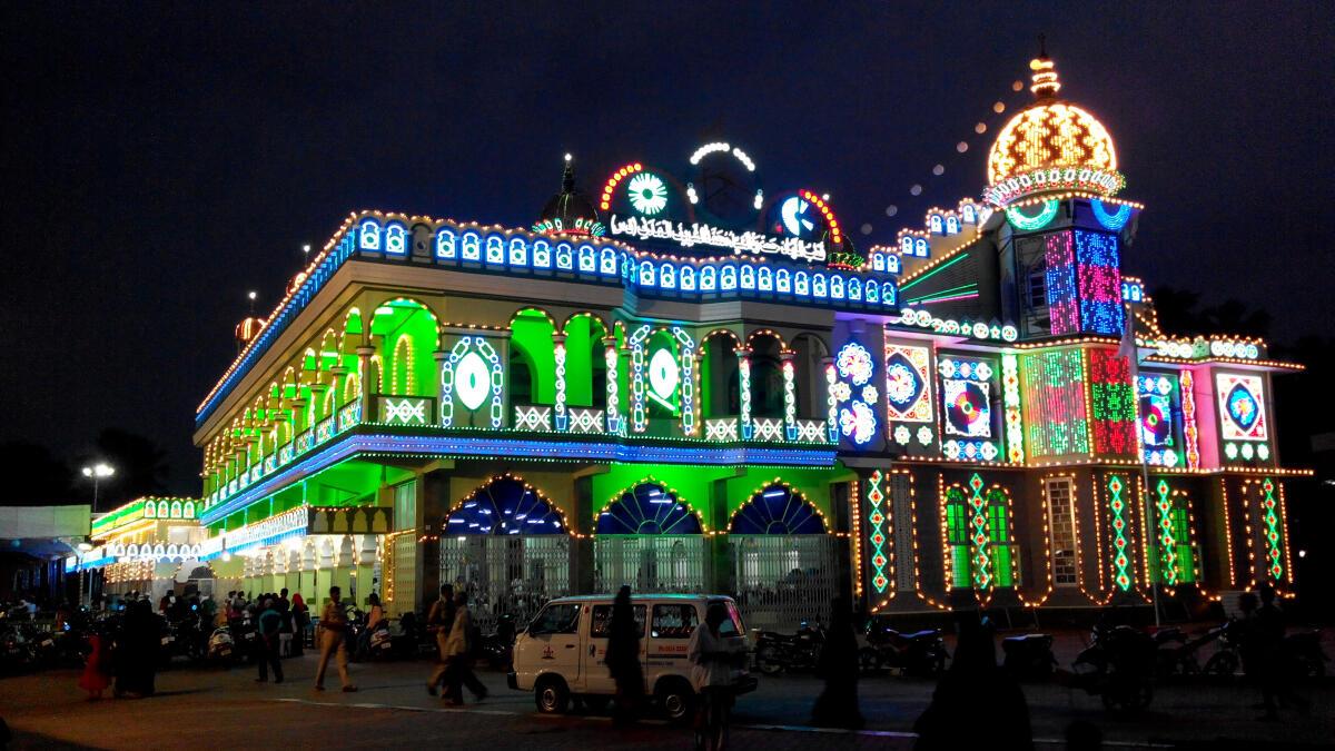 Illuminated road stretch for a festive procession